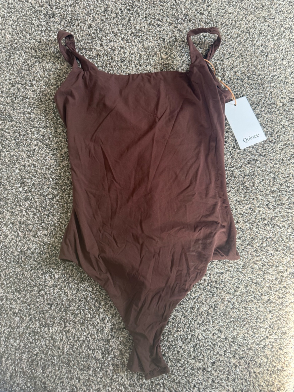NWT Quince Women’s Stretch Cotton Jersey Square Neck Tank Bodysuit Cocoa Size M